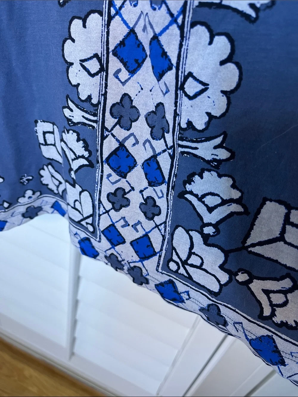 Tory Burch Pima Cotton Graphic Print T-Shirt Blue White Size L NWOT